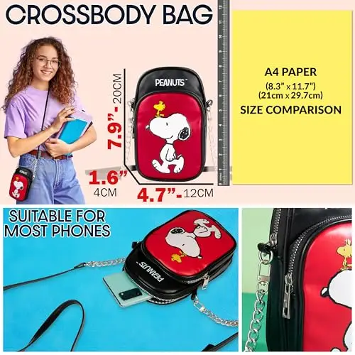 Get Trend Peanuts Snoopy Borsa Tracolla Ragazza, Borsetta Porta Cellulare con Cinturino Regolabile per Viaggio, Regalo miniatura 2