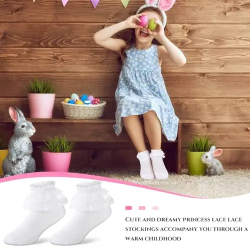 Geyoga 3 Paia Calzini con Volant in Pizzo alla Caviglia Bianchi per Bambina Scuola Comunione Balletto miniatura 3