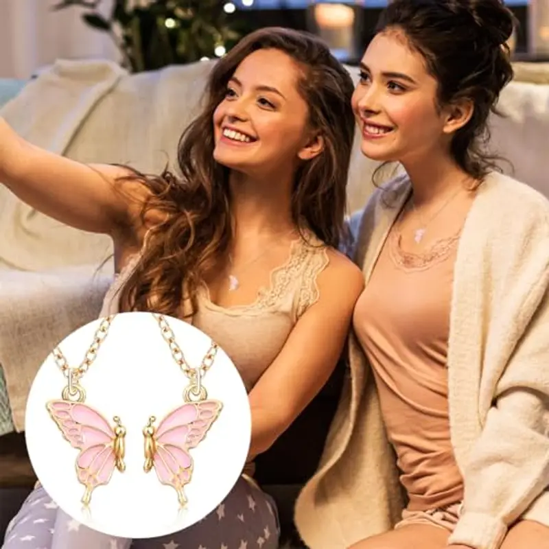 GGUFAY 2PCS Collana dell'amicizia, Farfalla Rosa Collana di Amicizia, Collana Pendente Amicizia, per Regalo di Compleanno per Migliori Amici miniatura 3