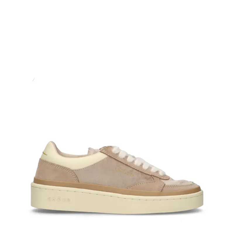 Ghoud Sneakers donna beige in pelle scamosciata e tessuto