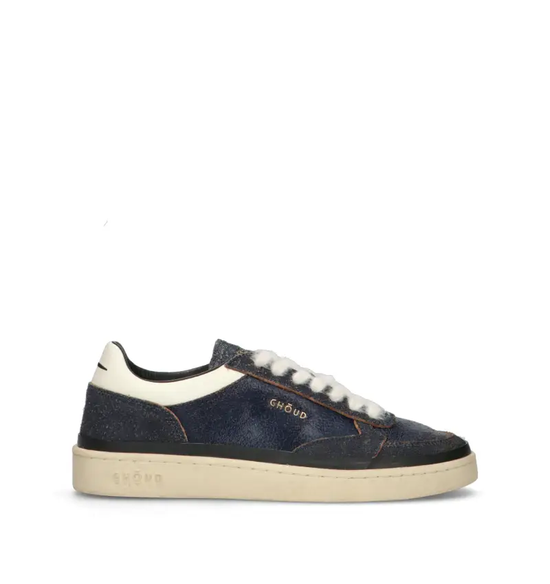 Ghoud Sneakers uomo blu in pelle con effetto craquelé