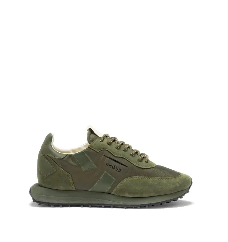 Ghoud Sneakers uomo verde in pelle scamosciata e tessuto