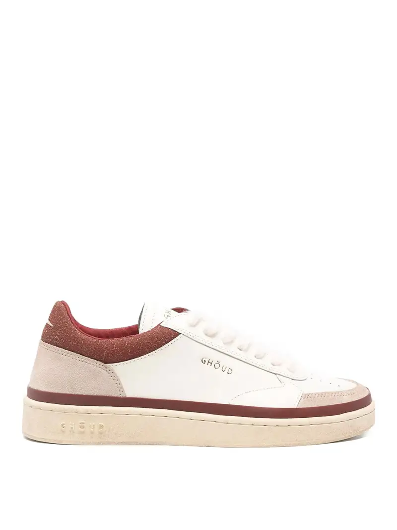 Sneaker cuscinetti in pelle bianca e beige