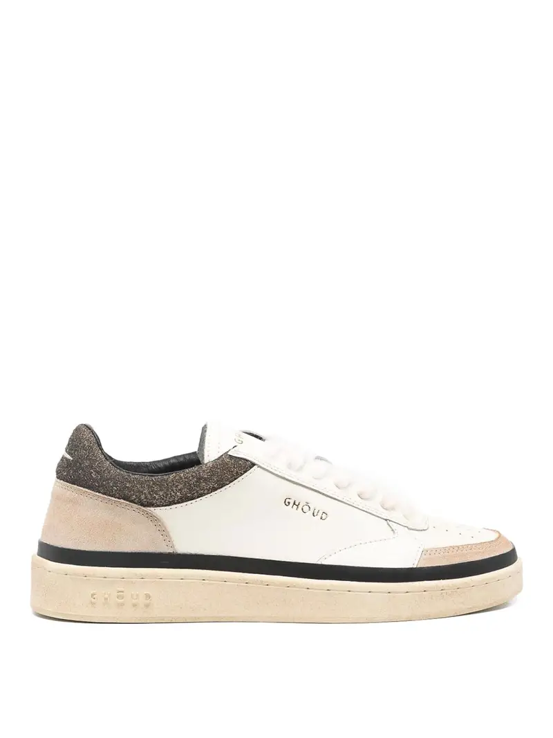 Sneaker cuscinetti in pelle bianca e marrone Bianco