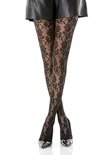 Gi&Gi Collant donna fantasia, in retina 40 denari con tassello in cotone da donna caratterizzati da un'allegra fantasia