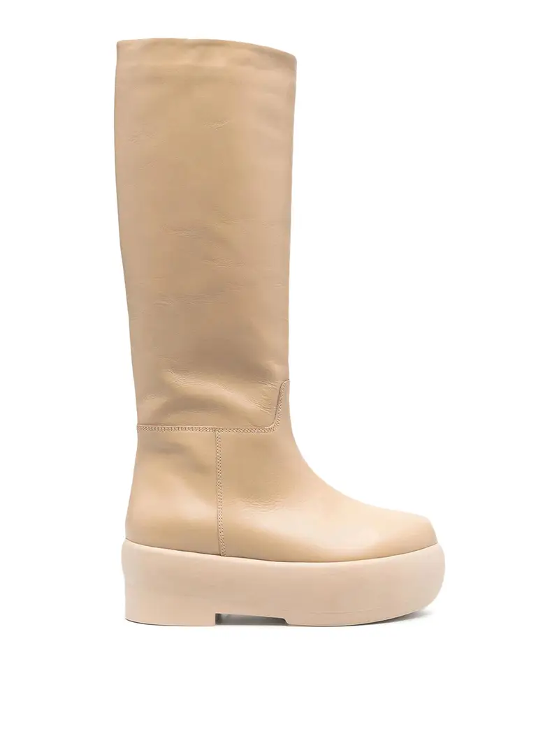Stivaletto tubolare con suola grossa Beige
