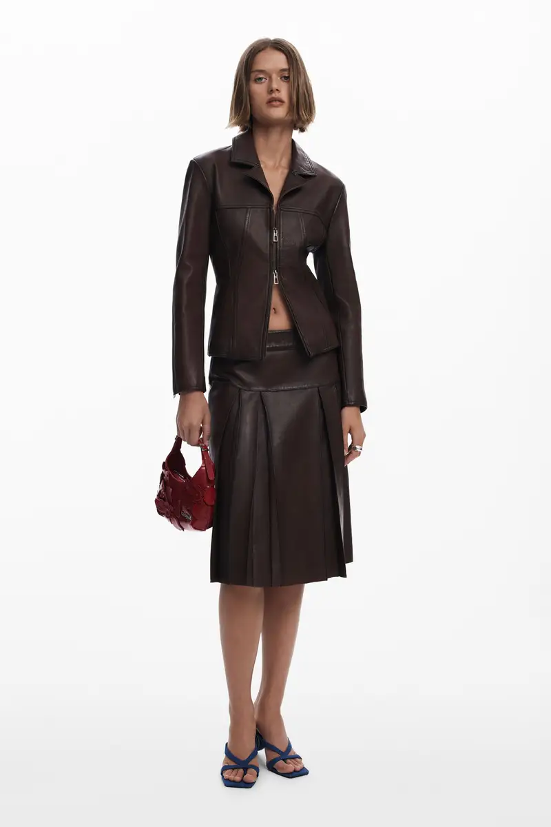 Giacca biker in pelle con peplum