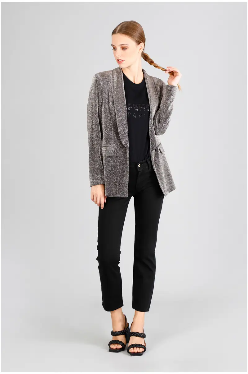 giacca collo sciallato tessuto lurex piombo