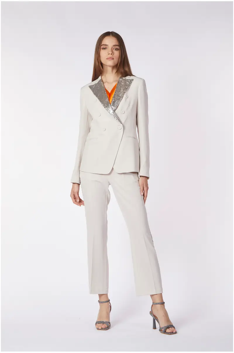 giacca doppipetto con collo di pailettes corda