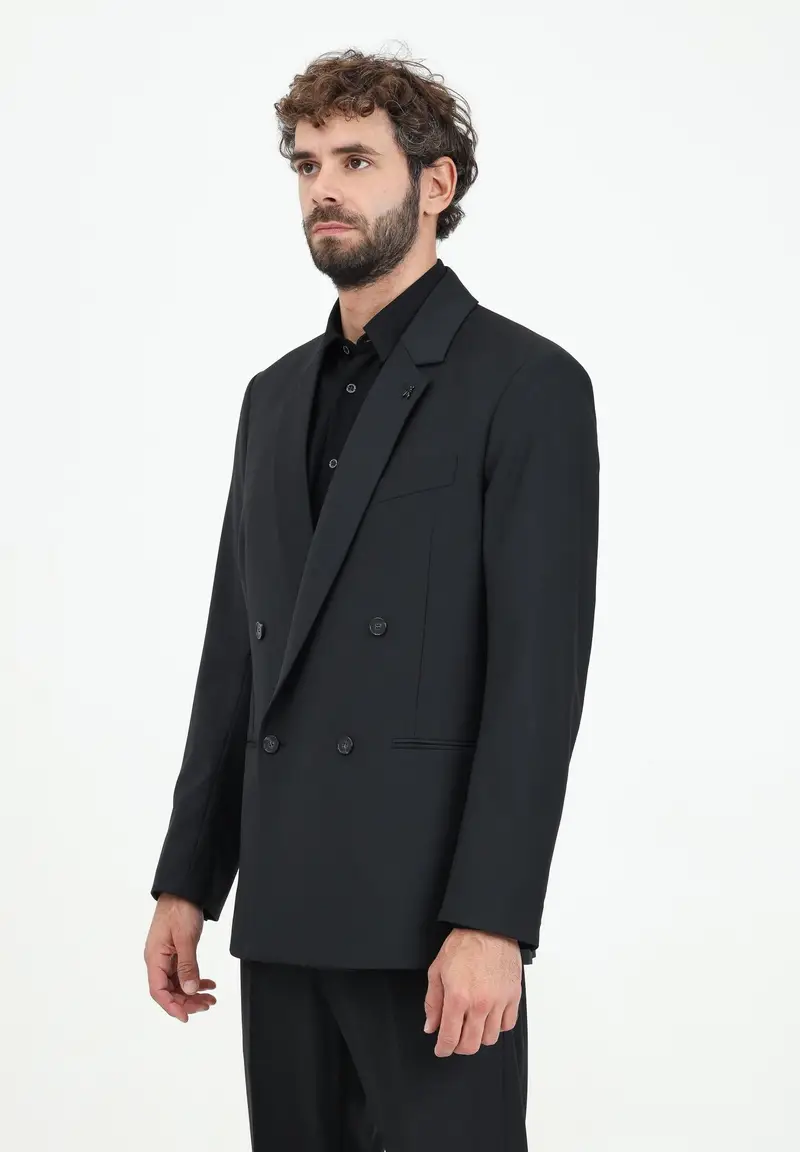 Giacca dritta doppiopetto nera da uomo
