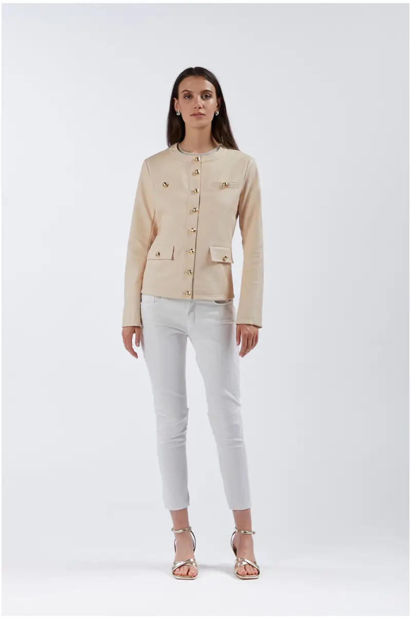 giacca girocollo in similpelle con abbottonatura sabbia