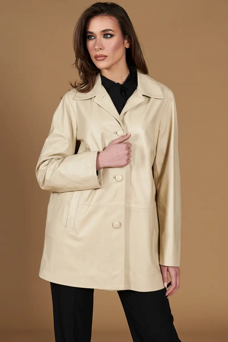 Giacca in pelle beige monopetto versione oversize D'Arienzo, Seleziona Taglia M, Colore Beige