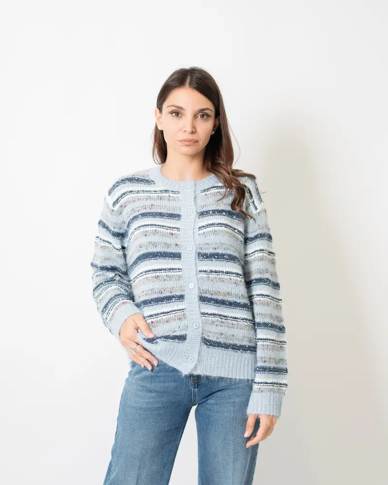 Giacca Intarsi Rigata Azzurra