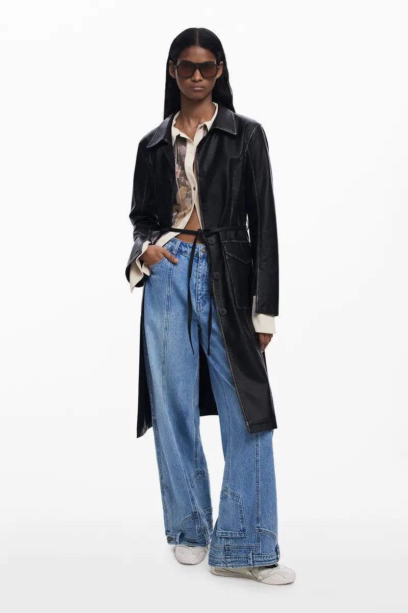 Giacca lunga effetto pelle