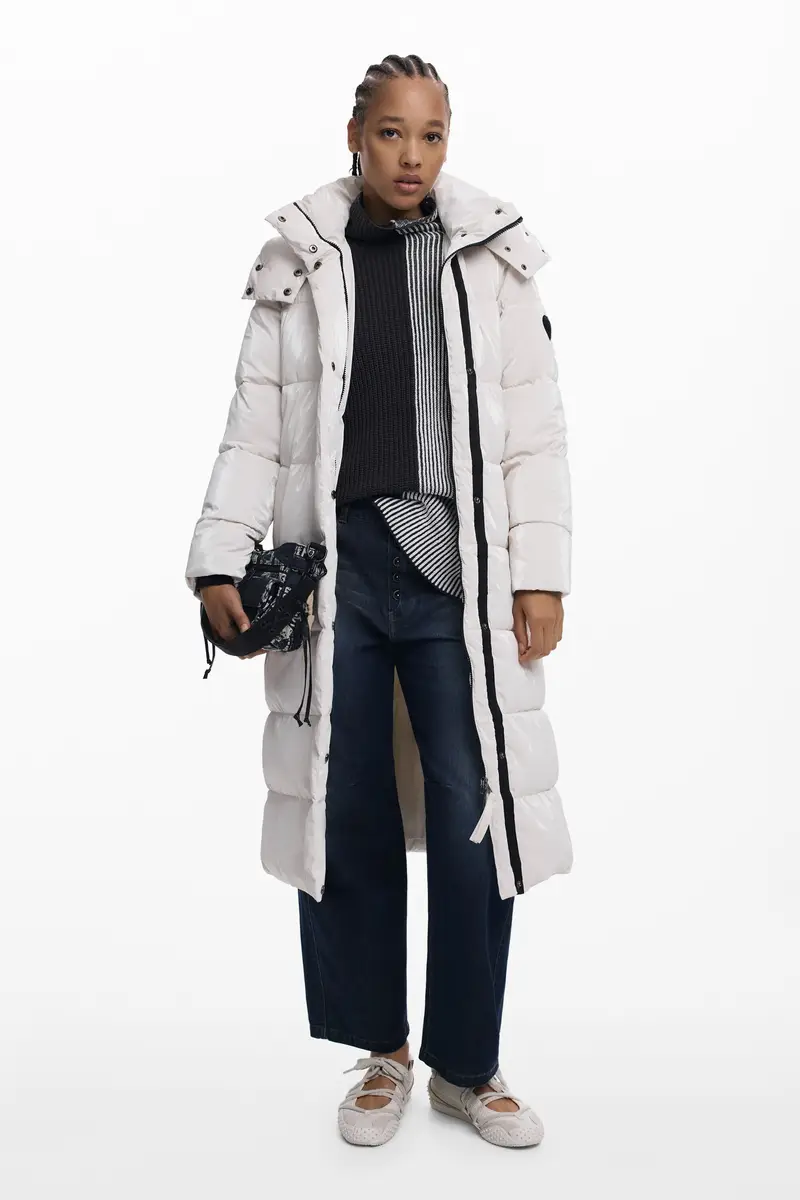 Giacca lunga imbottita con cintura