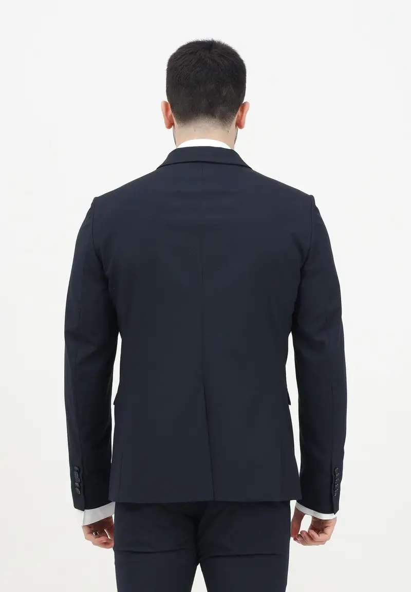 Giacca monopetto blu da uomo con spilla fly miniatura 2