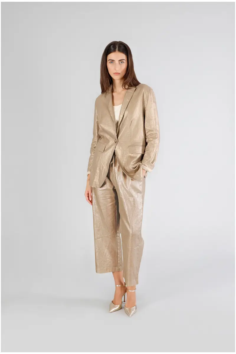 giacca monopetto in lino placcato oro 38