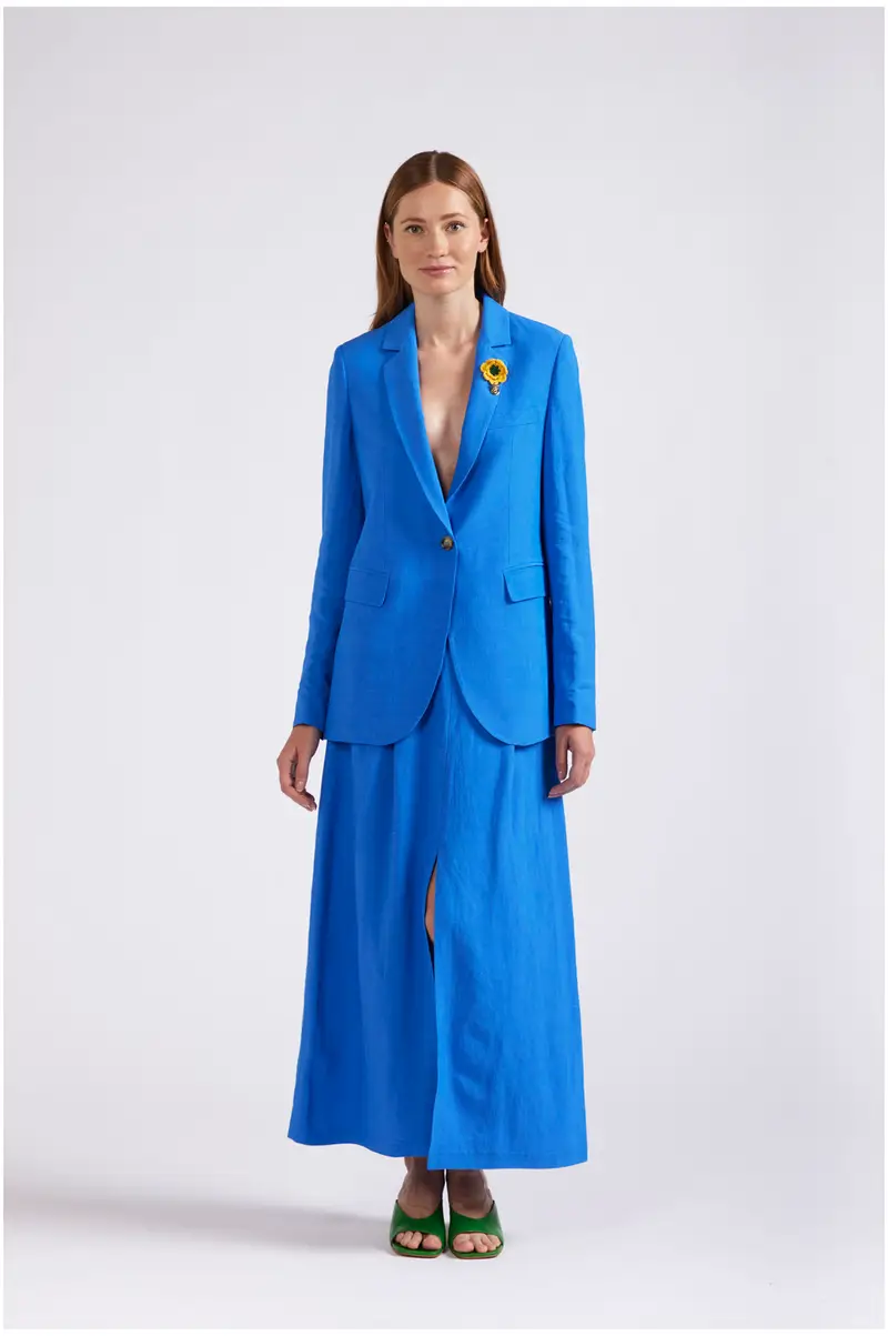 giacca monopetto in misto lino bluette 46