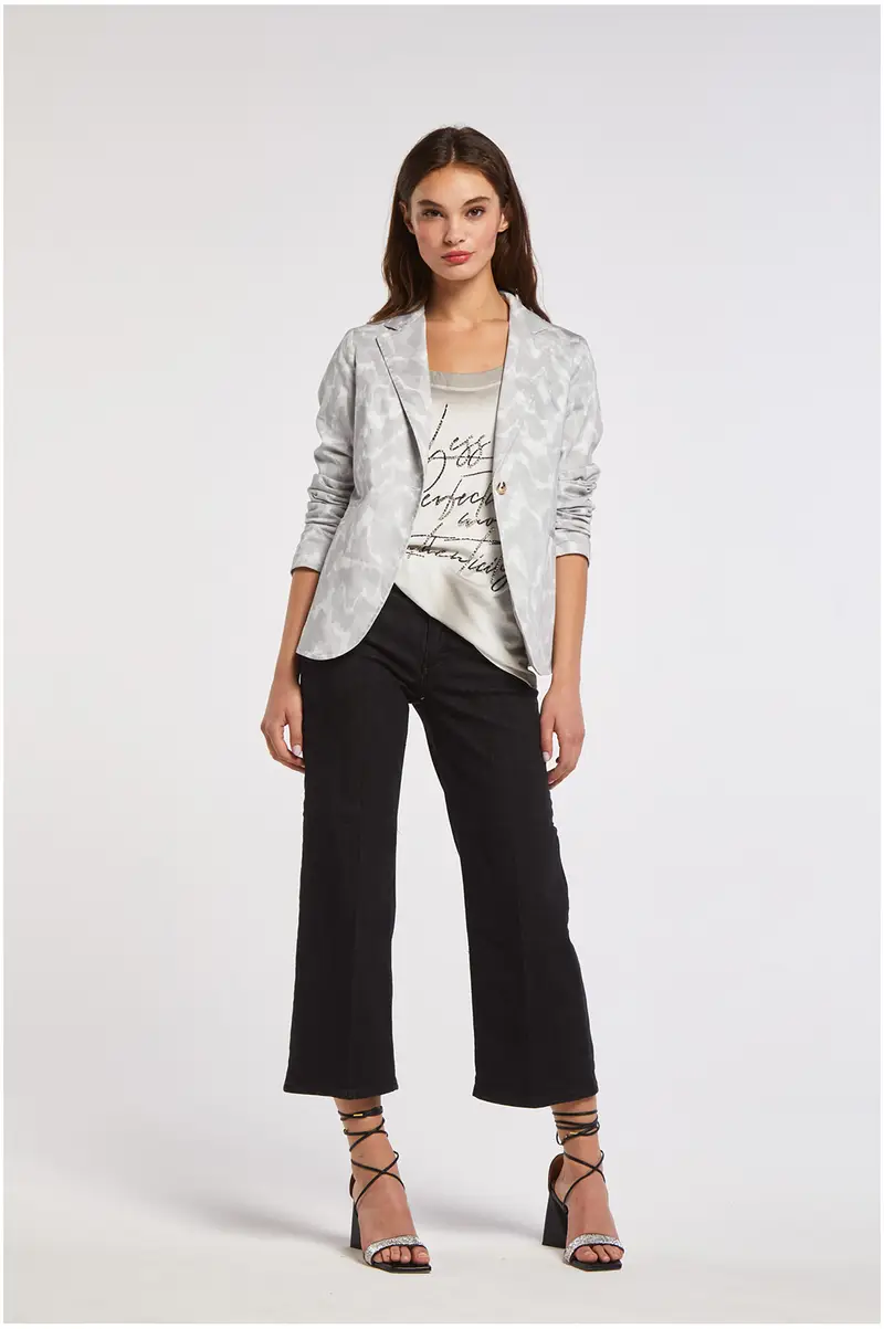 giacca monopetto stampata in cotone elasticizzato camouflage multigrigio