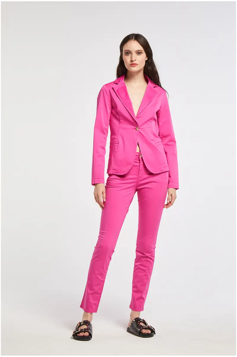 giacca monopetto tinto capo in cotone elasticizzato azalea