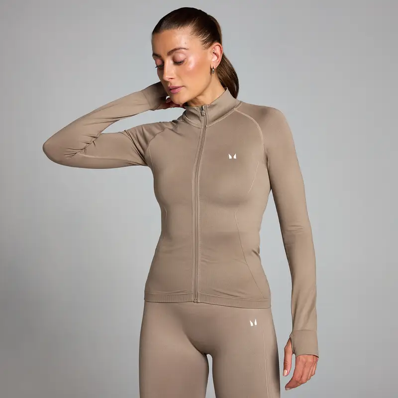 Giacca senza cuciture con cerniera integrale MP Shape da donna - Tortora chiaro - XS