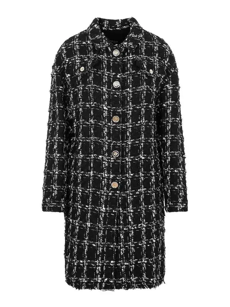 Cappotto bouclÃ© a quadri Nero