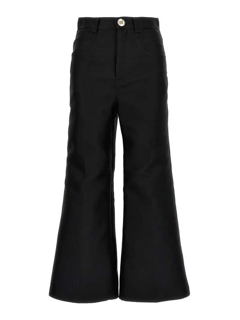 Pantaloni cropped in misto seta Nero
