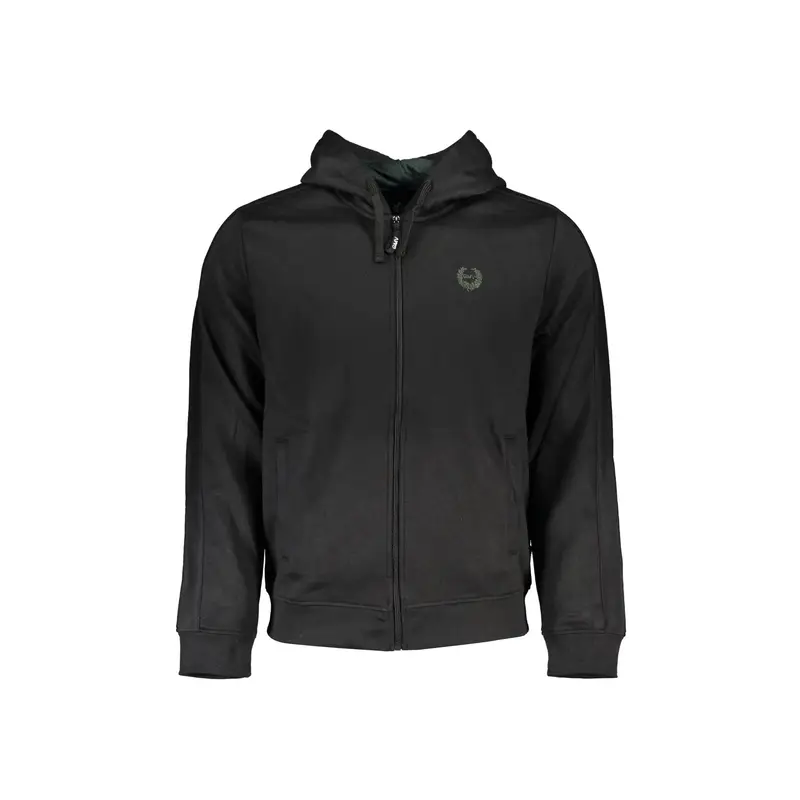 Felpa Uomo Nero Cappuccio Zip Felpata Logo