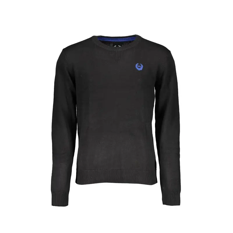 Maglia Uomo Nera Girocollo con Ricamo e Logo Nero