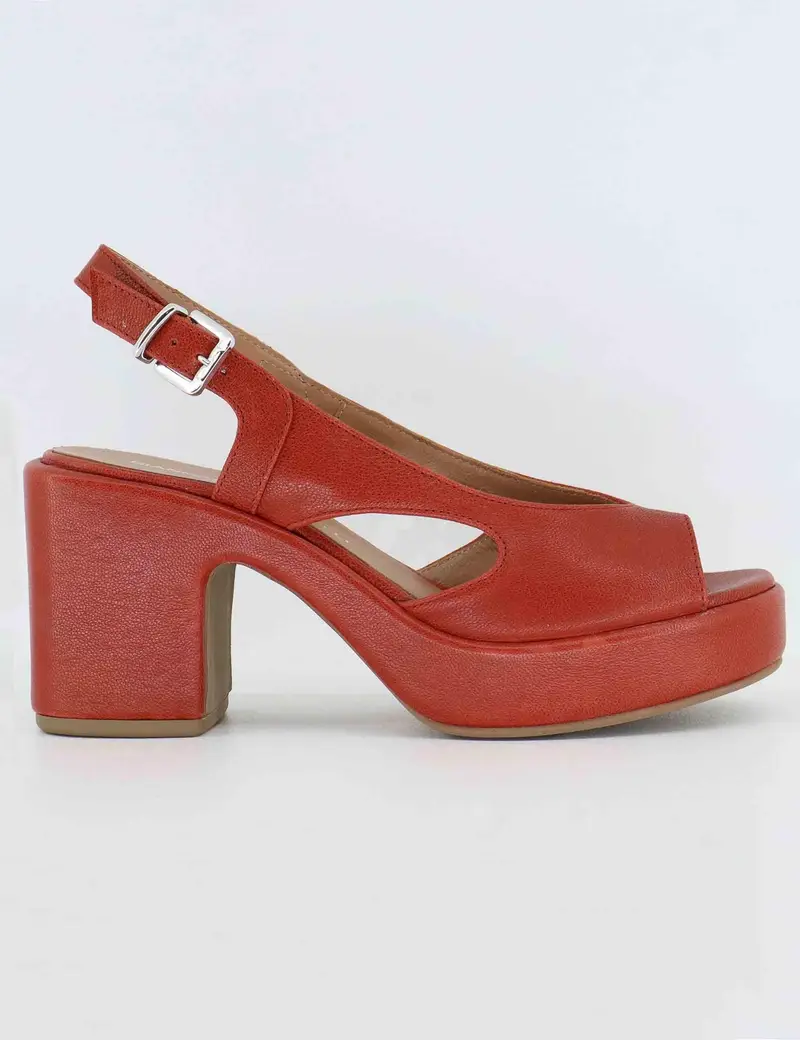 Sandali slingback donna in pelle rossa con zeppa Donna 3020 3