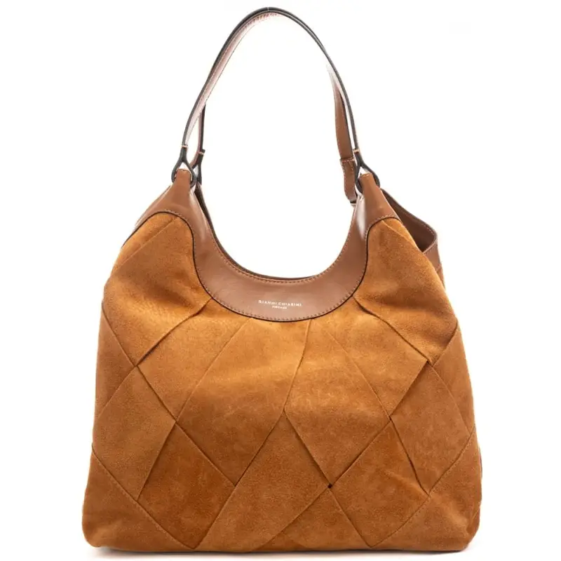 borsa a spalla da donna dua grande in vera pelle scamosciata a intreccio caramello