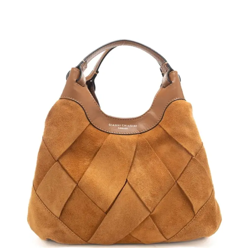 borsa a spalla da donna dua in vera pelle scamosciata a intreccio caramello