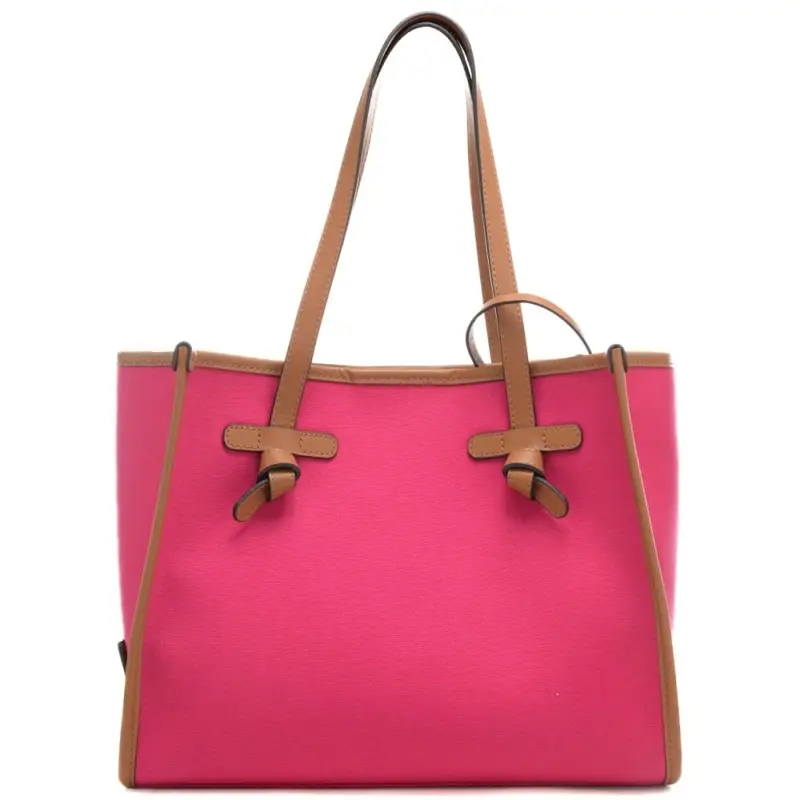 borsa a spalla da donna marcella in tessuto con profili a contrasto fucsia