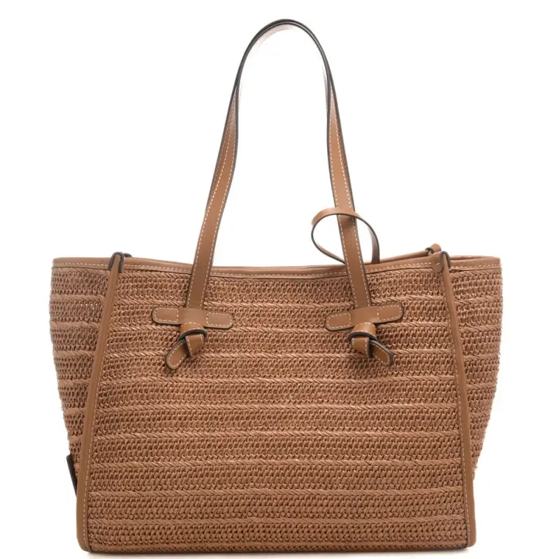 borsa a spalla da donna marcella in tessuto intrecciato con profili a contrasto caramello