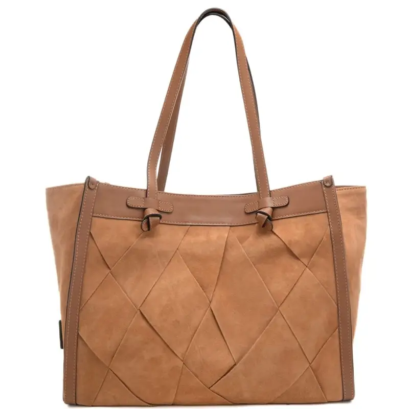 borsa a spalla da donna marcella in vera pelle scamosciata a intreccio caramello