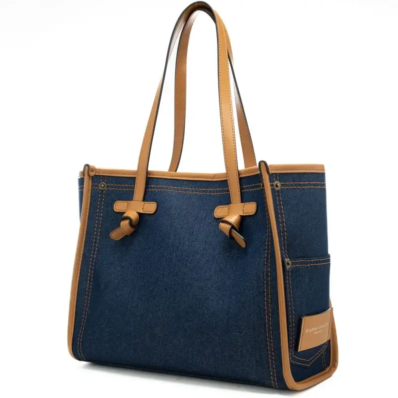 borsa a spalla marcella con doppio manico blu miniatura 2