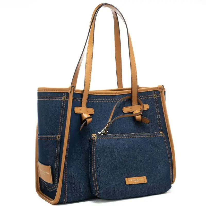 borsa a spalla marcella con doppio manico blu miniatura 3