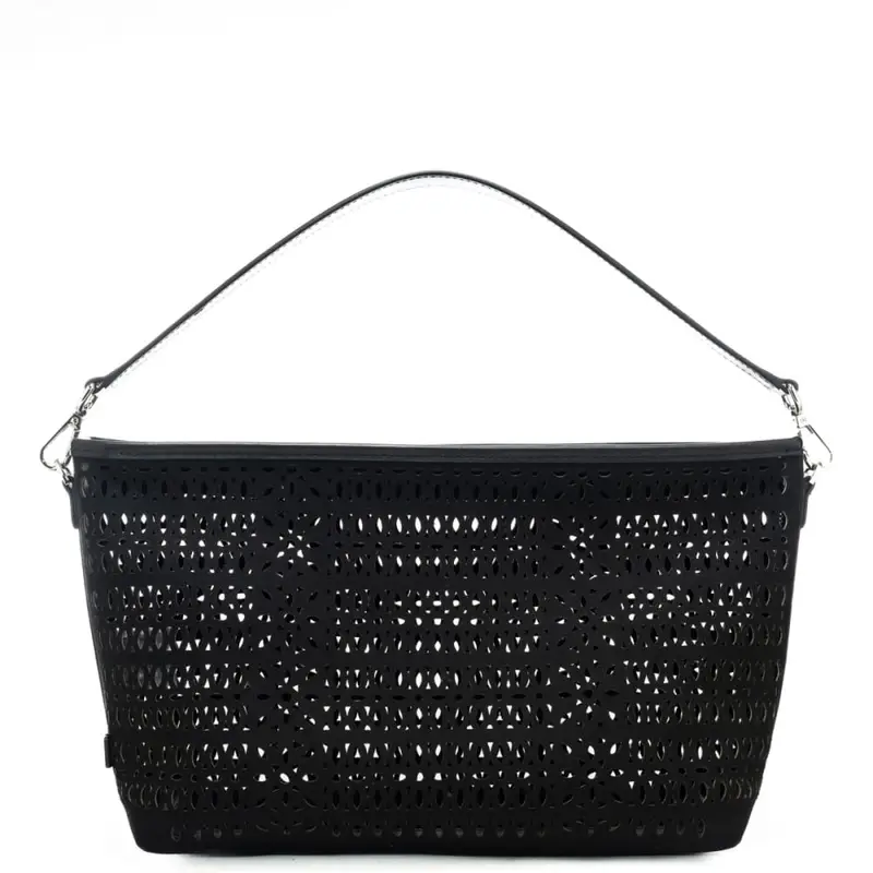 borsa da donna mashup in canvas laserato nera