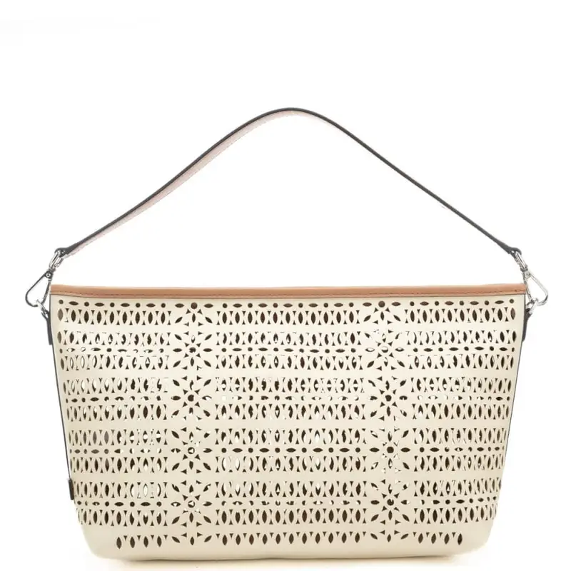 borsa da donna mashup in canvas laserato panna corda