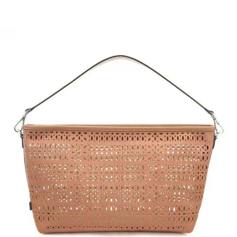 borsa da donna mashup in canvas laserato rosa antico