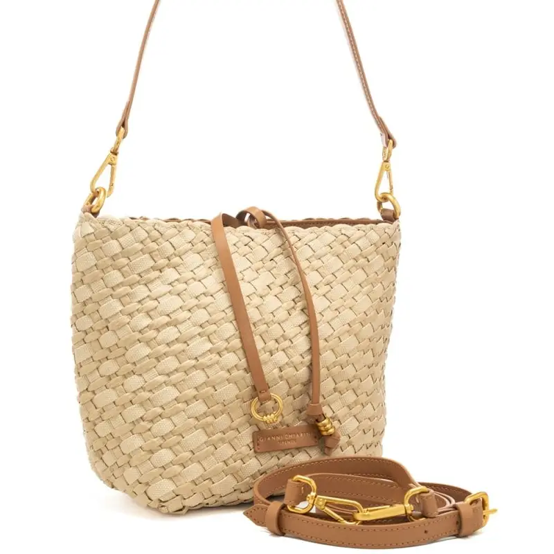 borsa da donna mercy in tessuto intrecciato con manico rimovibile naturale miniatura 2