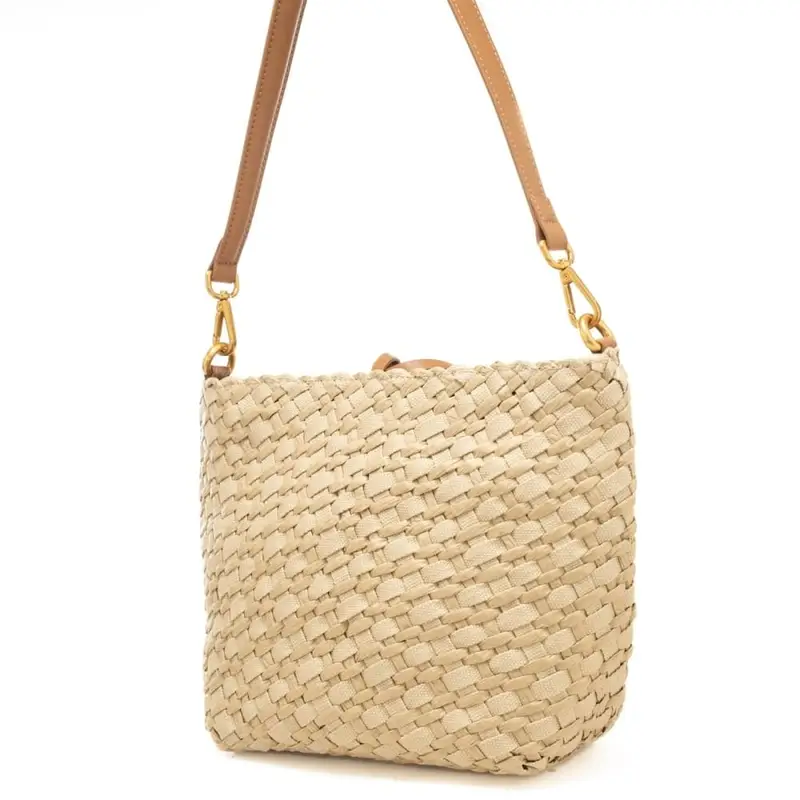 borsa da donna mercy in tessuto intrecciato con manico rimovibile naturale miniatura 3