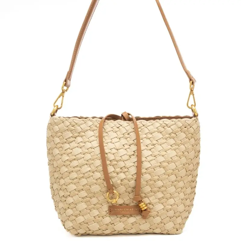 borsa da donna mercy in tessuto intrecciato con manico rimovibile naturale