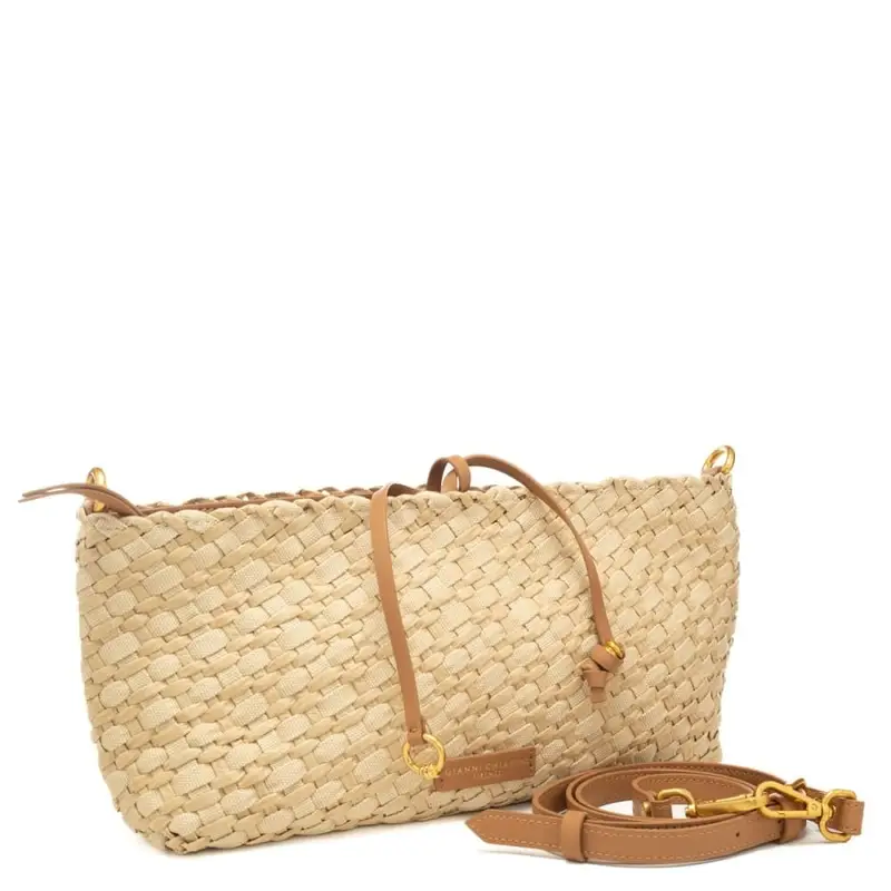 borsa da donna mercy in tessuto intrecciato con sacca interna con coulisse naturale miniatura 2