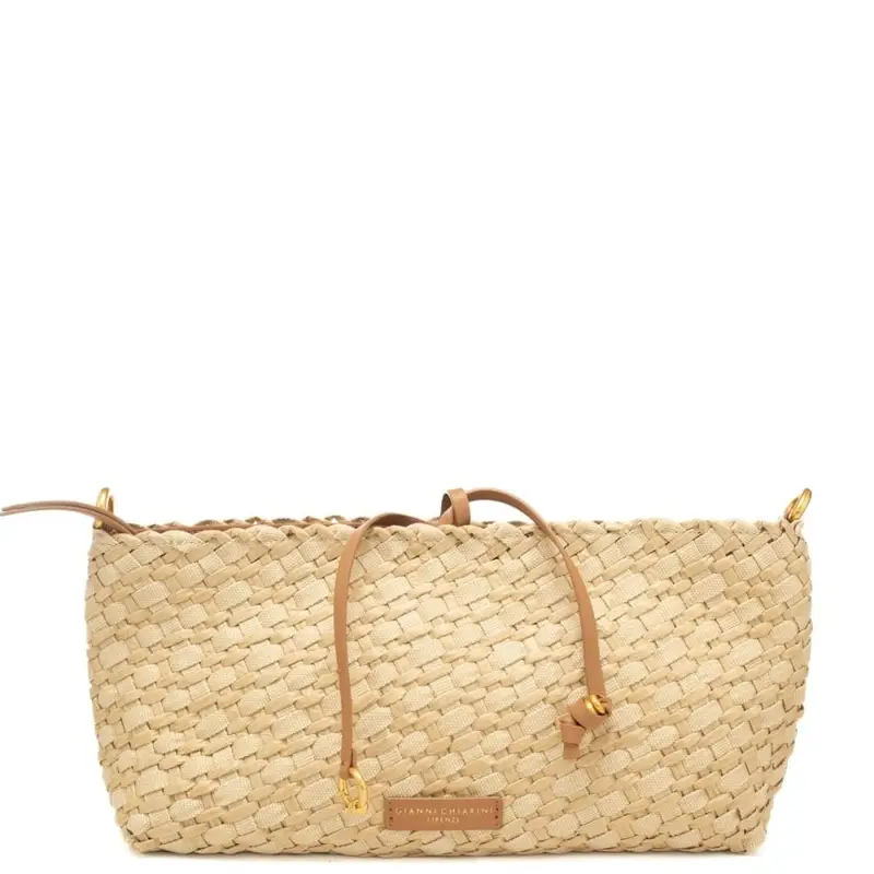 borsa da donna mercy in tessuto intrecciato con sacca interna con coulisse naturale