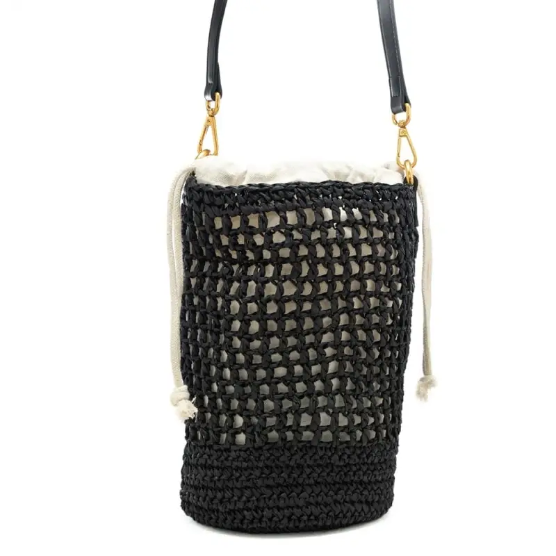 borsa da donna nefeli in tessuto intrecciato con sacca interna con coulisse nera miniatura 3