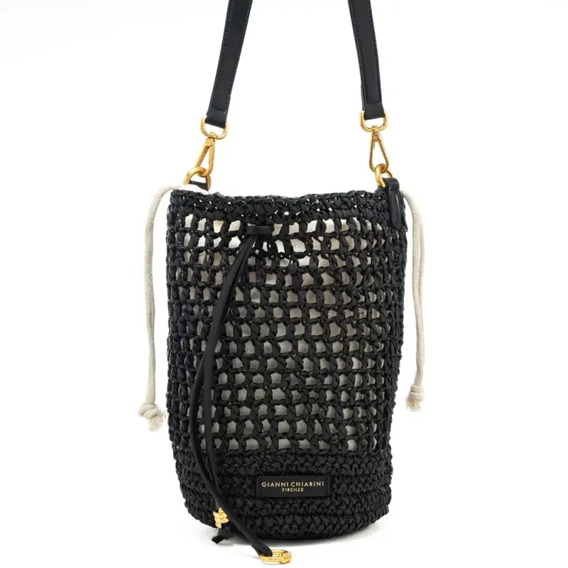 borsa da donna nefeli in tessuto intrecciato con sacca interna con coulisse nera