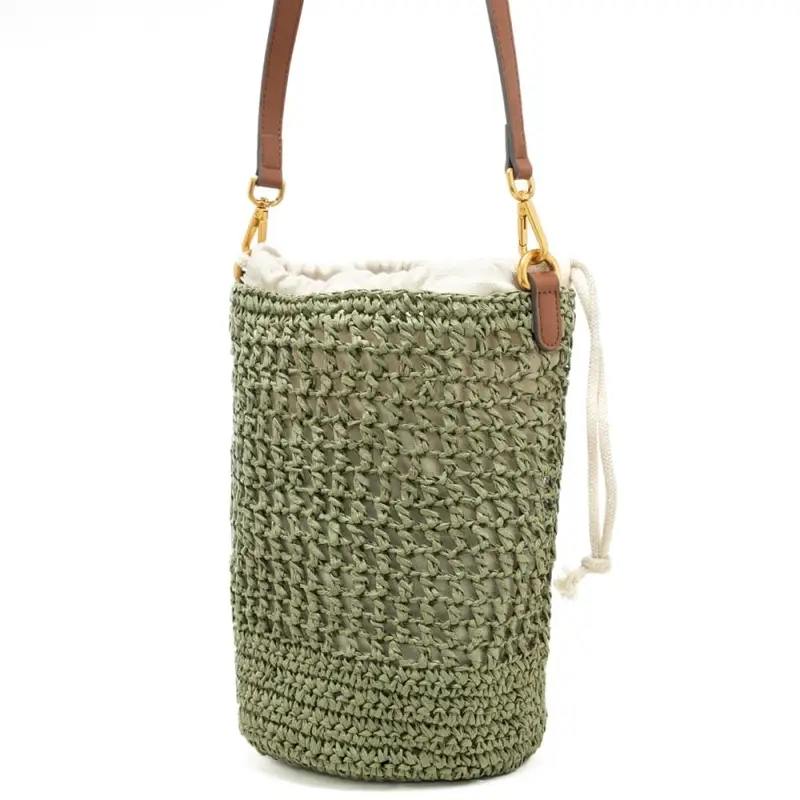 borsa da donna nefeli in tessuto intrecciato con sacca interna con coulisse verde miniatura 2