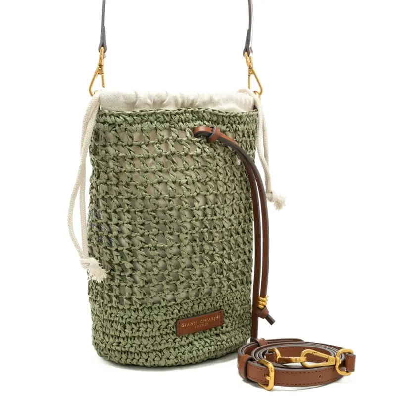 borsa da donna nefeli in tessuto intrecciato con sacca interna con coulisse verde miniatura 3