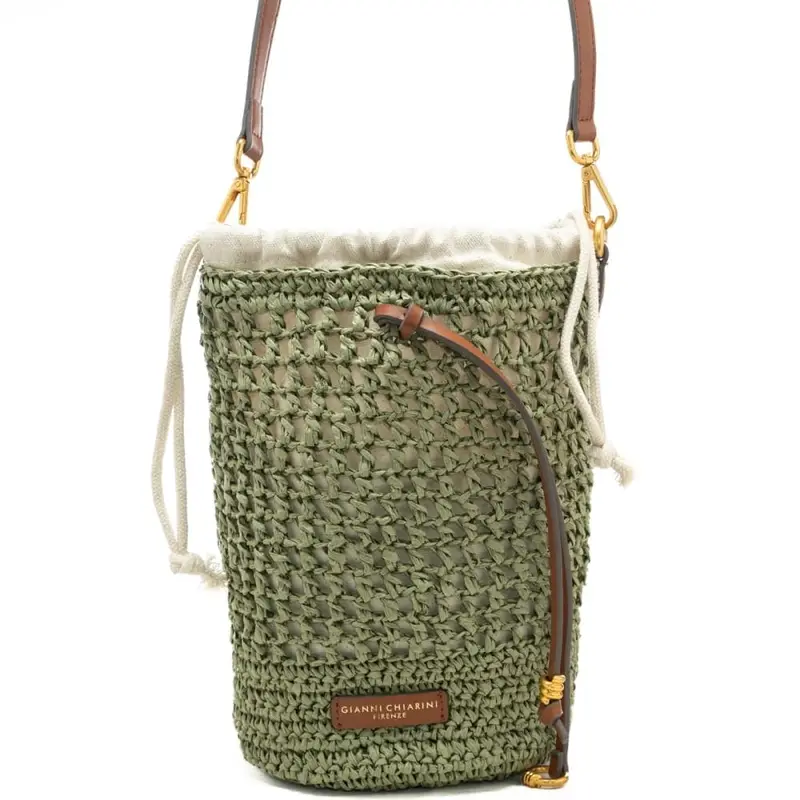 borsa da donna nefeli in tessuto intrecciato con sacca interna con coulisse verde